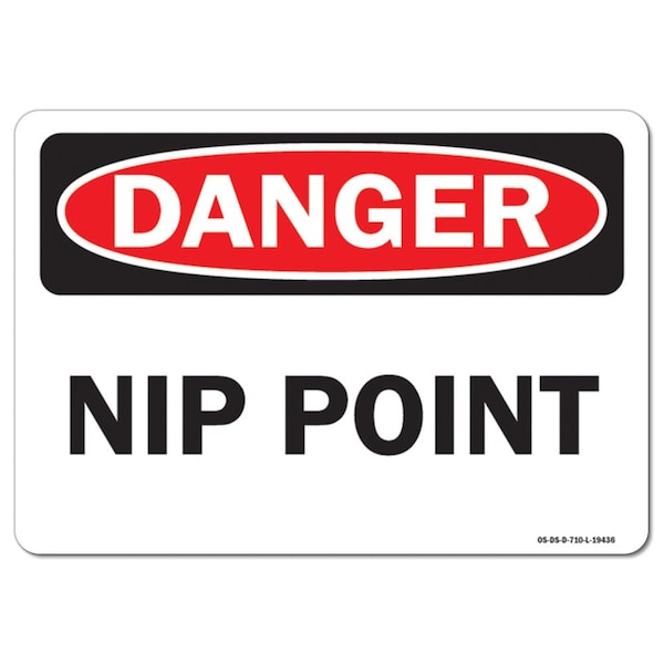 Safety Sign, OSHA Danger, 3.5" Height, Nip Point, Landscape, 10PK